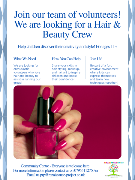 “Love hair & beauty? Volunteer to share your skills with kids 11+ after school!”