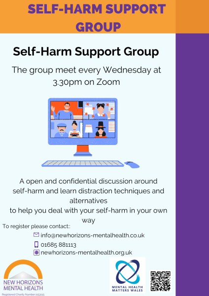 New Horizons Cwm Taf Morgannwg - Self-Harm Support Group - Every Wednesday 3.30 - 5.00 pm