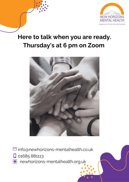 New Horizons Weekly Online Men's Group 6.00 pm - 8.00 pm every Thursday